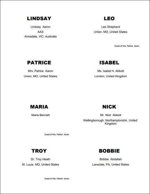 Viewing the Event Badges 8 per page report example